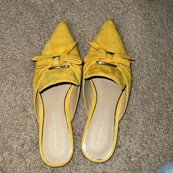 ETIENNE AIGNER ALANA BOW MULE SLIP ON’S IN A GOLDEN SUEDE LEATHER COLOR - Picture 6 of 16